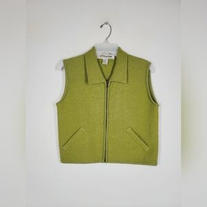 Vintage Crystal-Kobe Green Wool Zip-Up Vest, Size P